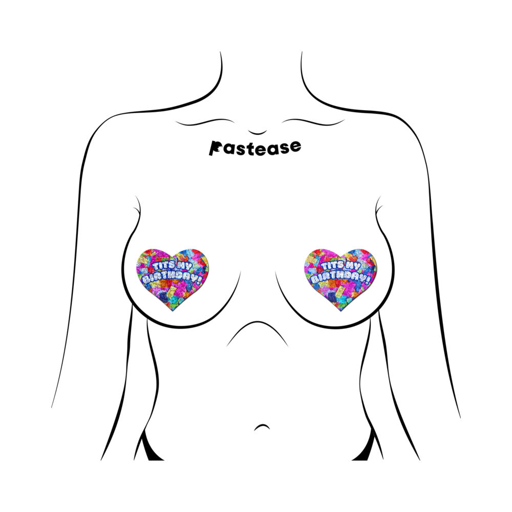 PASTEASE - TITS MY BIRTHDAY! HEART BREAST PASTIES WITH CONFETTI