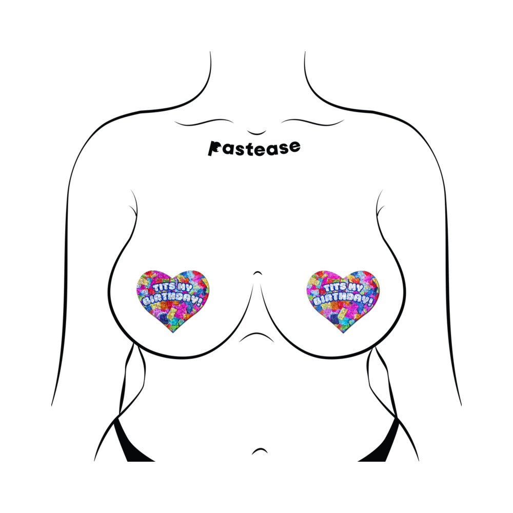 PASTEASE - TITS MY BIRTHDAY! HEART BREAST PASTIES WITH CONFETTI