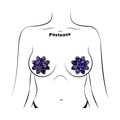 PASTEASE - MIDNIGHT CELESTIAL SUN & MOON PETAL BREAST PASTIES