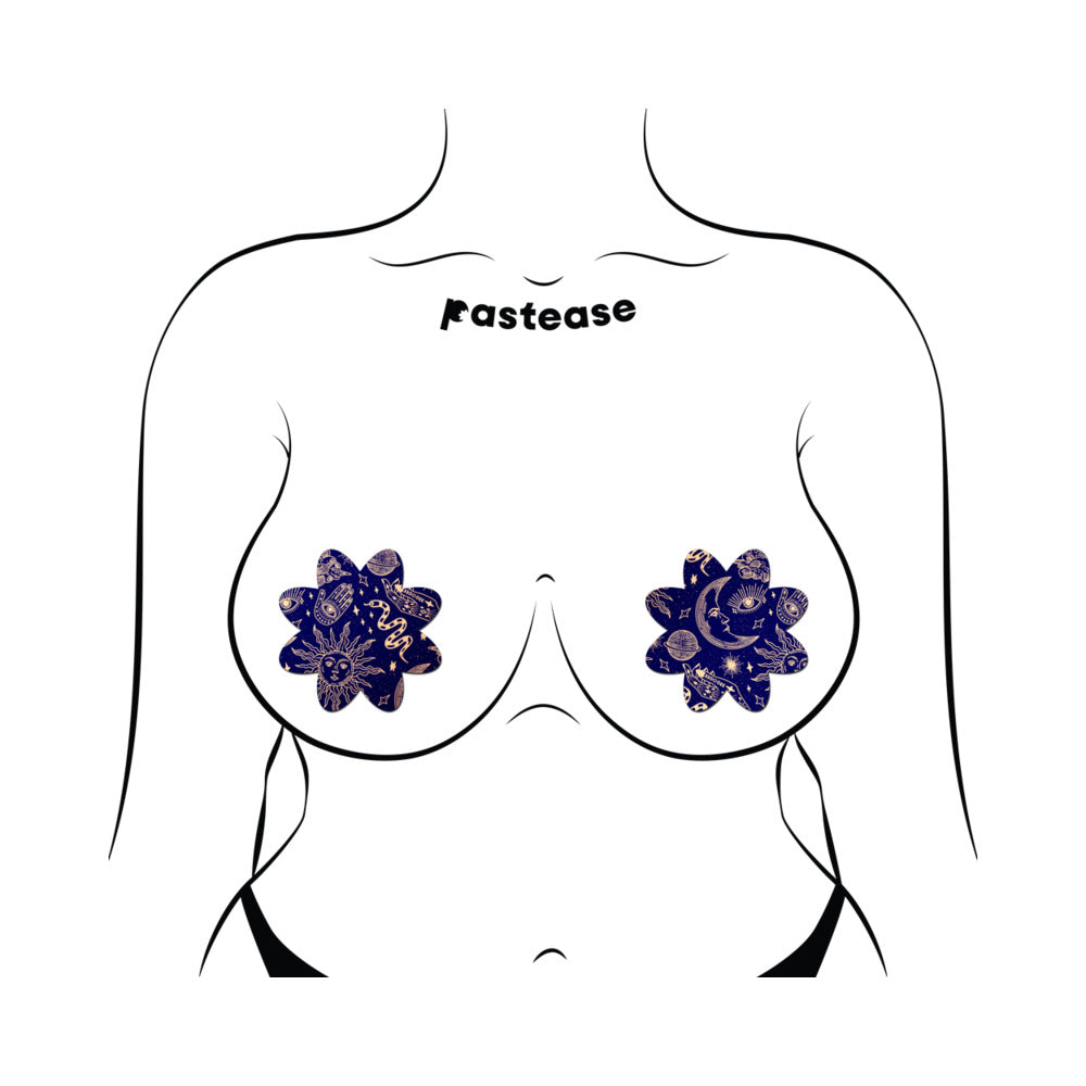 PASTEASE - MIDNIGHT CELESTIAL SUN & MOON PETAL BREAST PASTIES