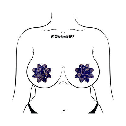 PASTEASE - MIDNIGHT CELESTIAL SUN & MOON PETAL BREAST PASTIES