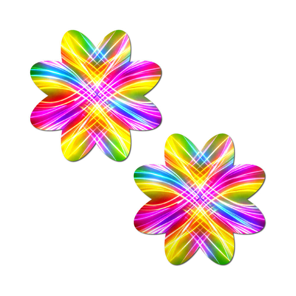 PASTEASE - ELECTRIC RAINBOW FRACTAL LASER PETAL BREAST PASTIES