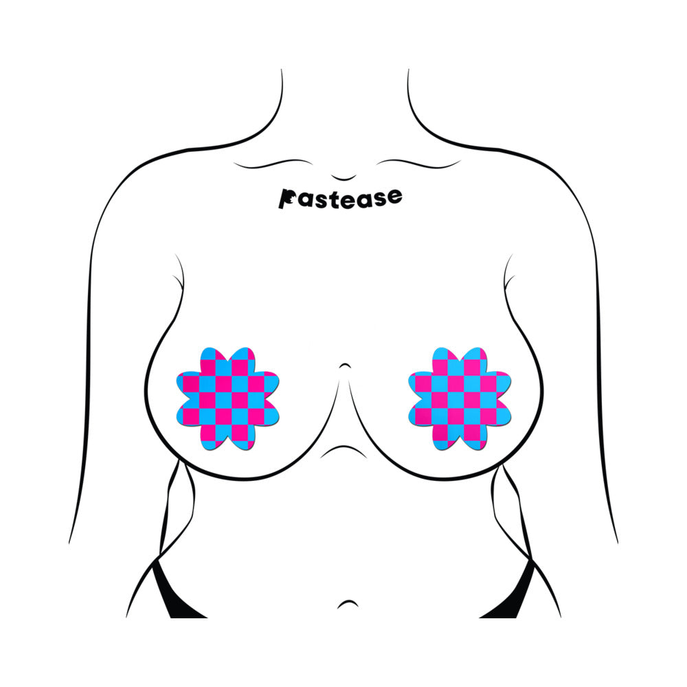 PASTEASE - NEON CHECKERED PINK & BLUE PETAL BREAST PASTIES
