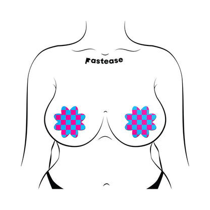 PASTEASE - NEON CHECKERED PINK & BLUE PETAL BREAST PASTIES