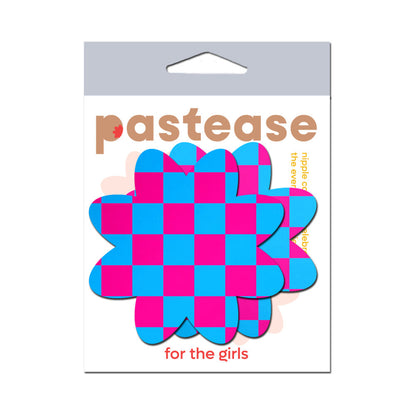 PASTEASE - NEON CHECKERED PINK & BLUE PETAL BREAST PASTIES