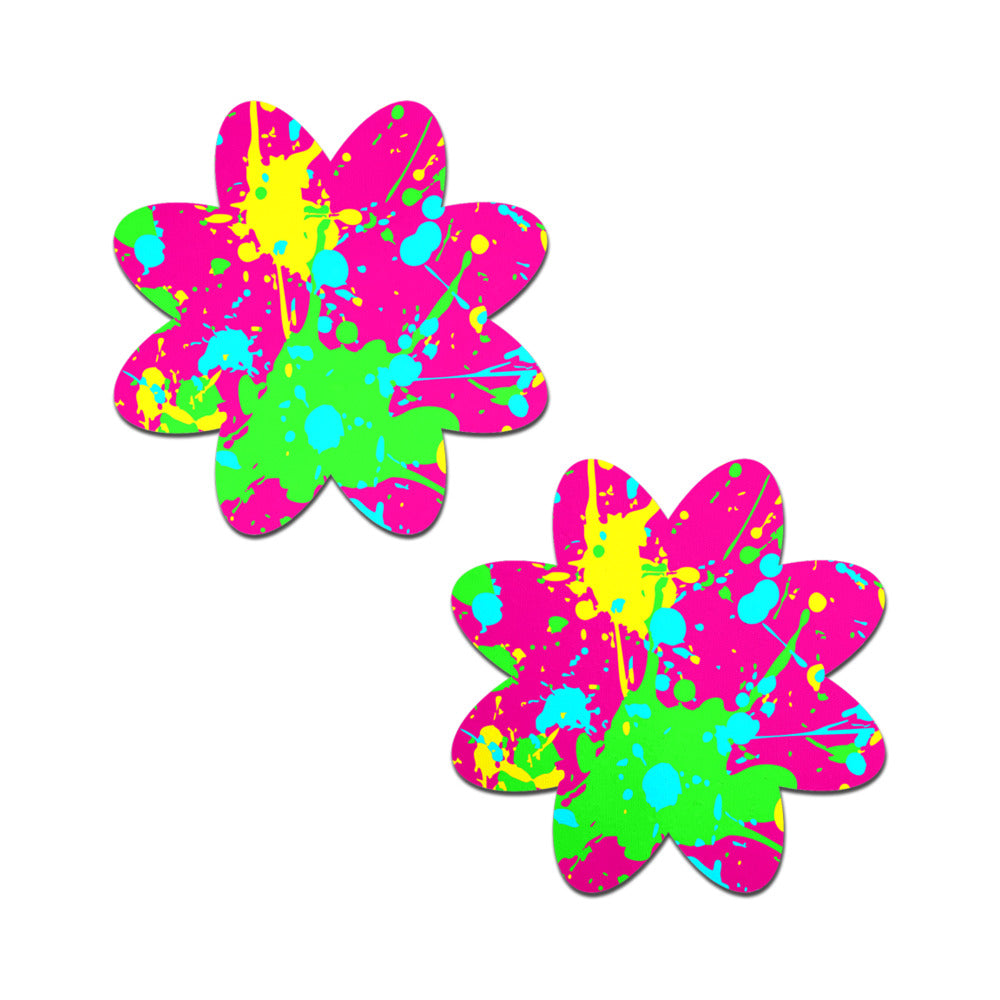 PASTEASE - NEON PINK GRAFFITI PAINT SPLATTER PETAL BREAST PASTIES
