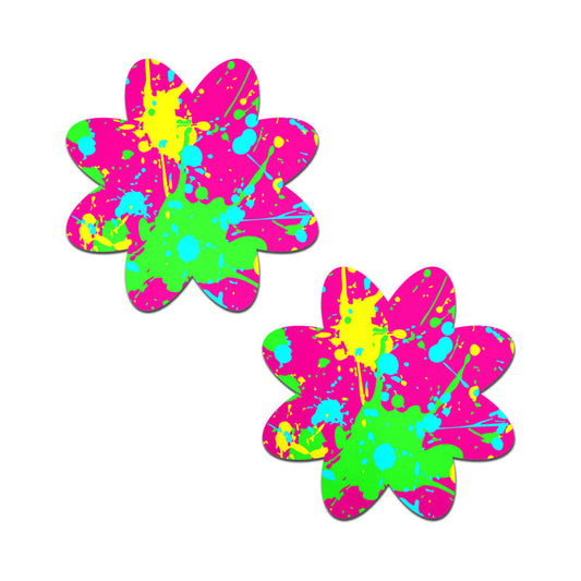 PASTEASE - NEON PINK GRAFFITI PAINT SPLATTER PETAL BREAST PASTIES