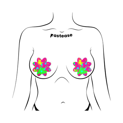 PASTEASE - NEON PINK GRAFFITI PAINT SPLATTER PETAL BREAST PASTIES