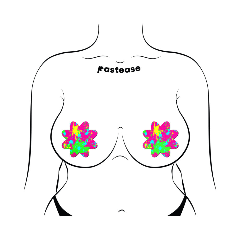 PASTEASE - NEON PINK GRAFFITI PAINT SPLATTER PETAL BREAST PASTIES