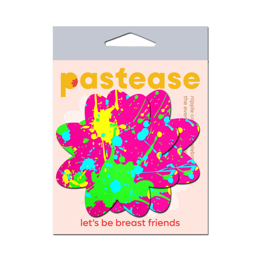 PASTEASE - NEON PINK GRAFFITI PAINT SPLATTER PETAL BREAST PASTIES