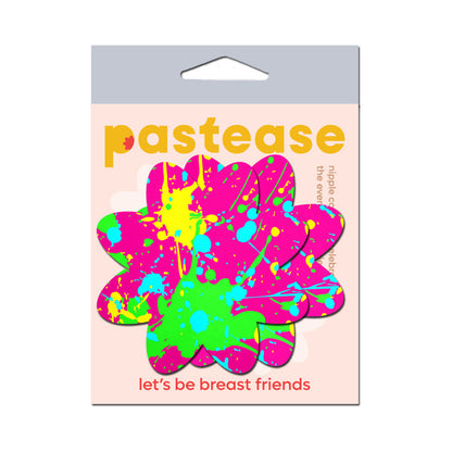 PASTEASE - NEON PINK GRAFFITI PAINT SPLATTER PETAL BREAST PASTIES