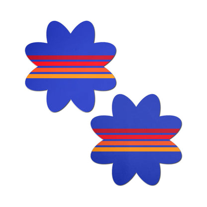 PASTEASE - VIBRANT RETRO STRIPES ON BLUE PETAL BREAST PASTIES