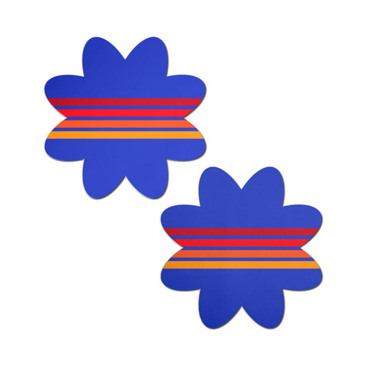 PASTEASE - VIBRANT RETRO STRIPES ON BLUE PETAL BREAST PASTIES