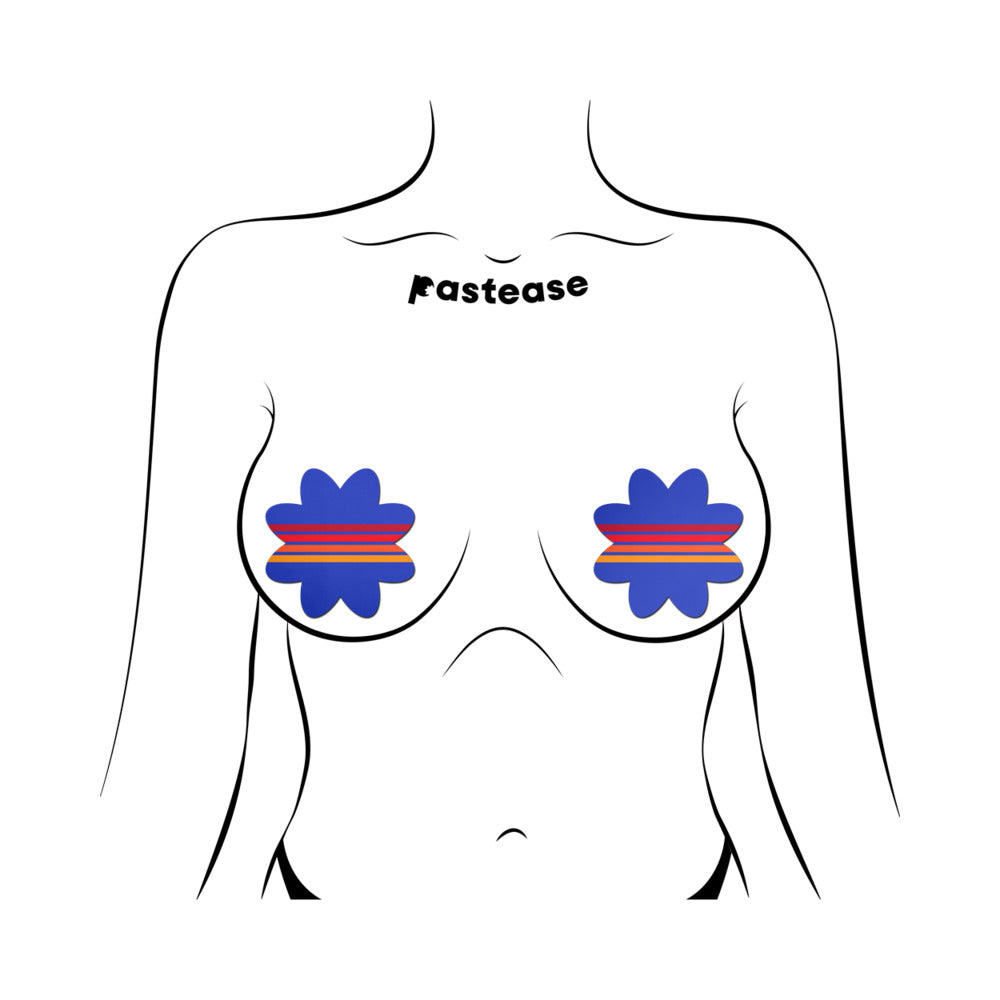 PASTEASE - VIBRANT RETRO STRIPES ON BLUE PETAL BREAST PASTIES