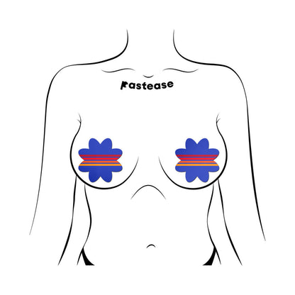 PASTEASE - VIBRANT RETRO STRIPES ON BLUE PETAL BREAST PASTIES