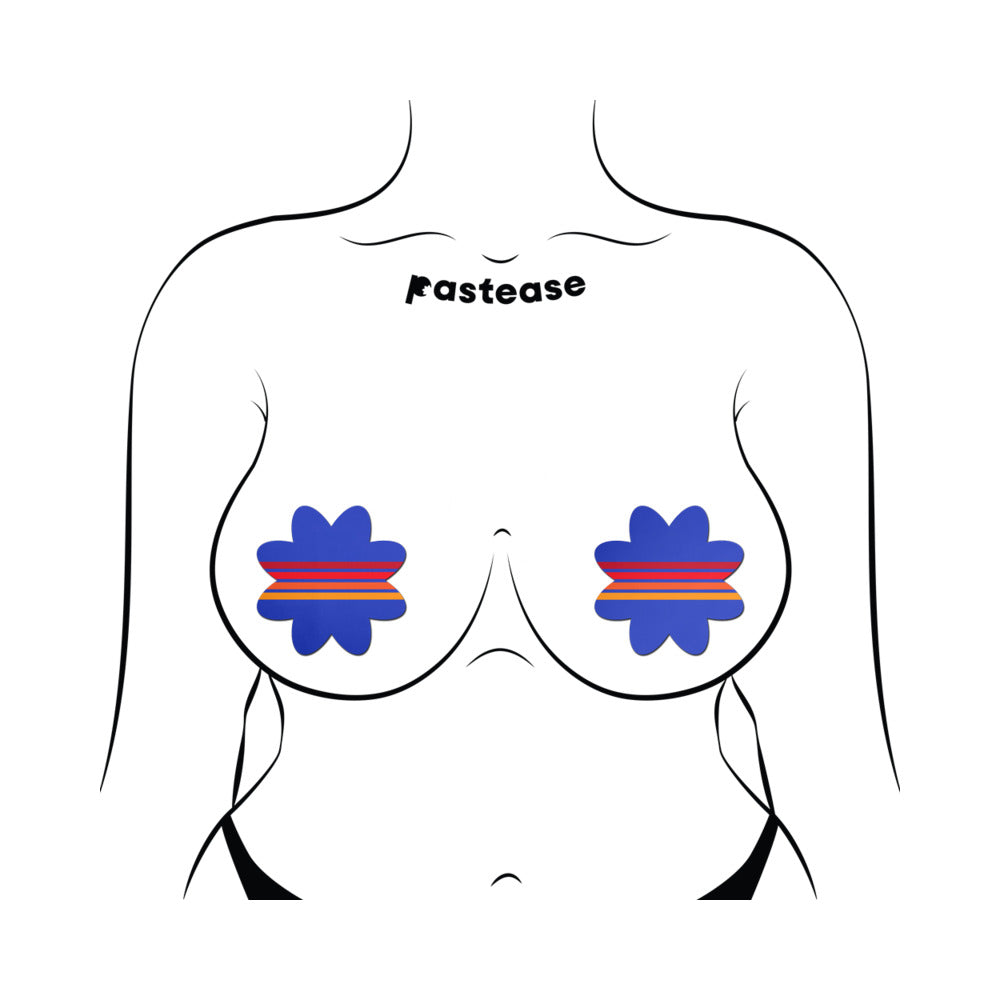 PASTEASE - VIBRANT RETRO STRIPES ON BLUE PETAL BREAST PASTIES