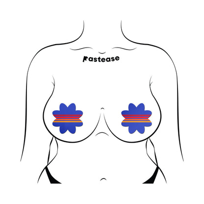 PASTEASE - VIBRANT RETRO STRIPES ON BLUE PETAL BREAST PASTIES