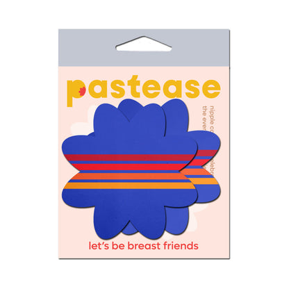 PASTEASE - VIBRANT RETRO STRIPES ON BLUE PETAL BREAST PASTIES