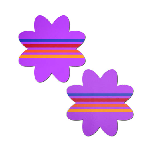 PASTEASE - COLORFUL RETRO STRIPES ON PURPLE PETAL BREAST PASTIES
