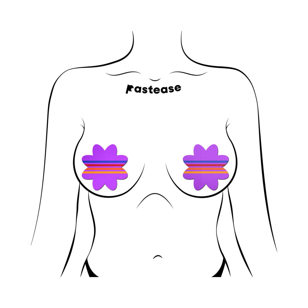 PASTEASE - COLORFUL RETRO STRIPES ON PURPLE PETAL BREAST PASTIES