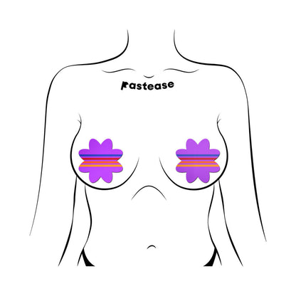 PASTEASE - COLORFUL RETRO STRIPES ON PURPLE PETAL BREAST PASTIES