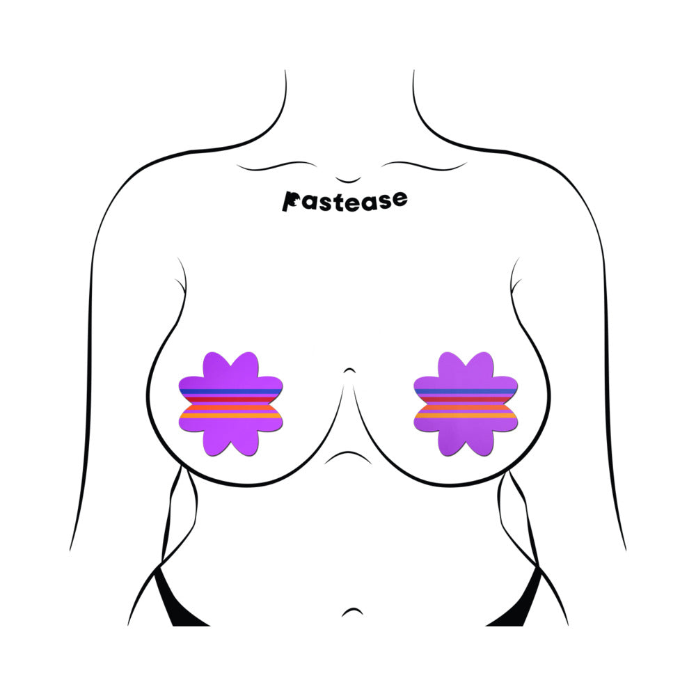 PASTEASE - COLORFUL RETRO STRIPES ON PURPLE PETAL BREAST PASTIES