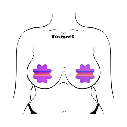 PASTEASE - COLORFUL RETRO STRIPES ON PURPLE PETAL BREAST PASTIES