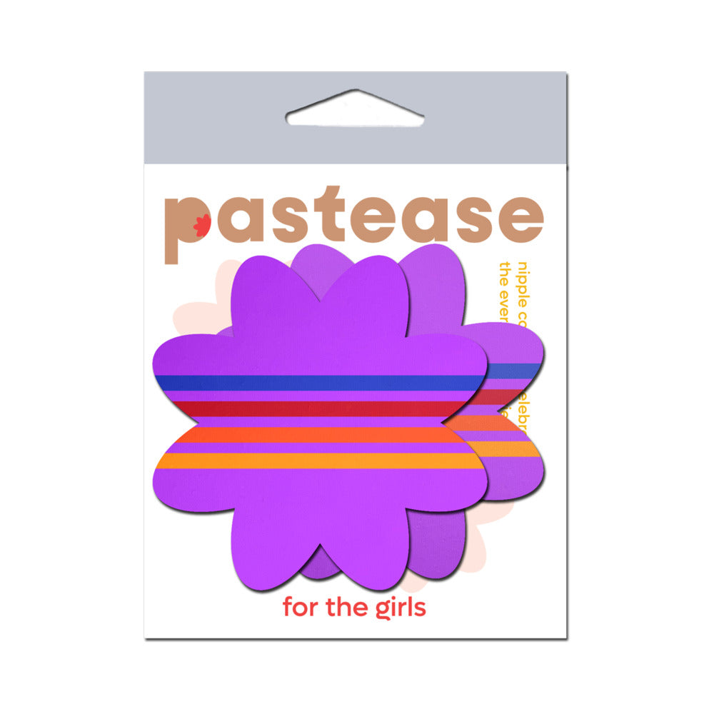 PASTEASE - COLORFUL RETRO STRIPES ON PURPLE PETAL BREAST PASTIES