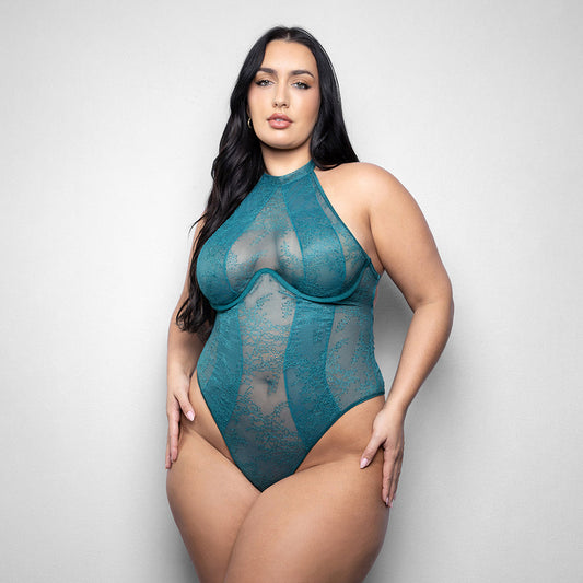 FANTASY LINGERIE - ELUSIVE KASMIRA MONOWIRE TEDDY WITH HIGH HALTER NECKLINE XL/2XL