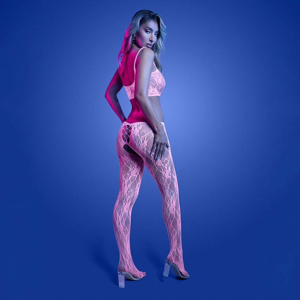 FANTASY LINGERIE - GLOW EQUILIBRIUM GLOW IN THE DARK CROTCHLESS BODYSTOCKING