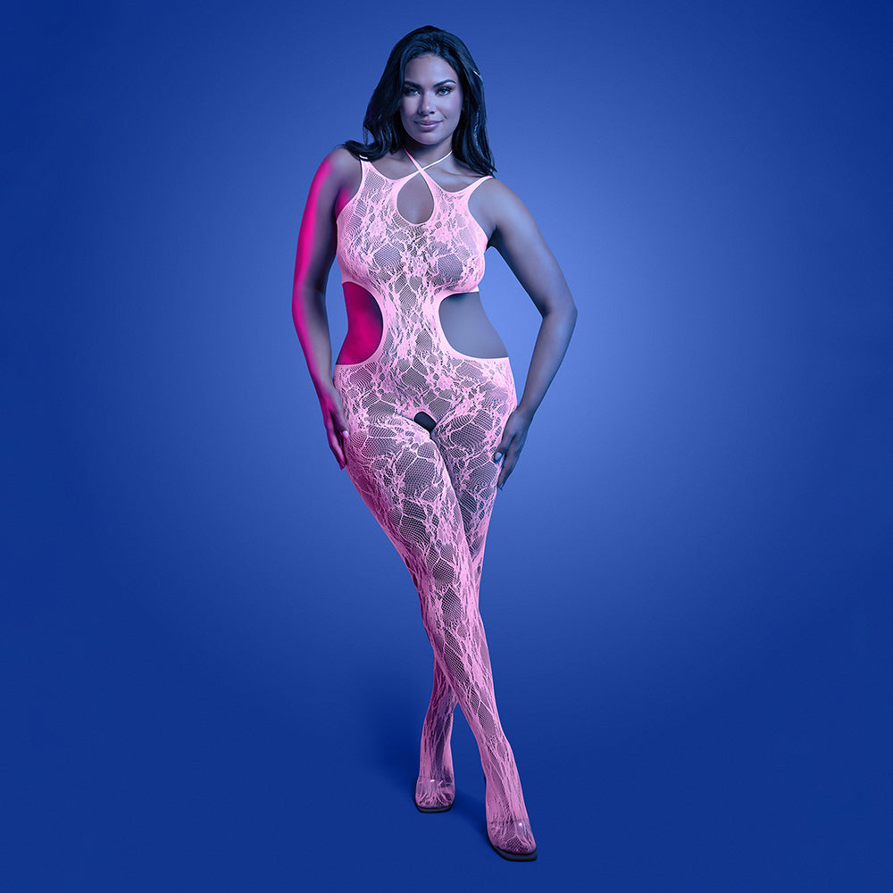 FANTASY LINGERIE - GLOW EQUILIBRIUM GLOW IN THE DARK CROTCHLESS BODYSTOCKING