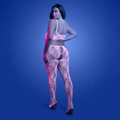 FANTASY LINGERIE - GLOW EQUILIBRIUM GLOW-IN-THE-DARK CROTCHLESS BODYSTOCKING QUEEN SIZE