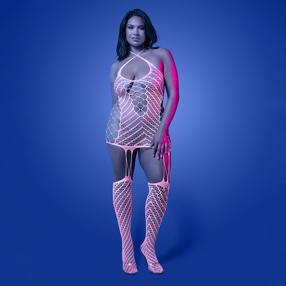 FANTASY LINGERIE - GLOW METAMORPHIC GLOW IN THE DARK BODYSTOCKING DRESS