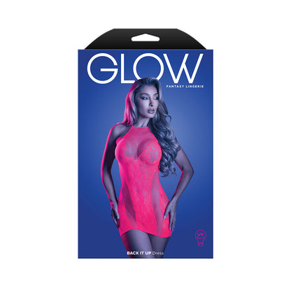 FANTASY LINGERIE - GLOW BACK IT UP HALTER DRESS IN FLORAL KNIT AND FISHNET O/S