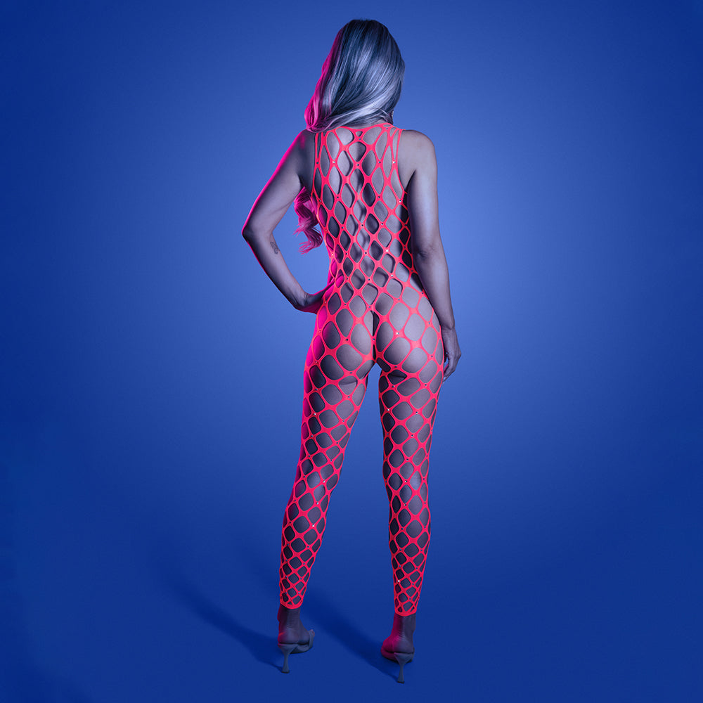 FANTASY LINGERIE - GLOW WANT IT ALL REVERSIBLE BODYSTOCKING & RHINESTONE PASTIES O/S