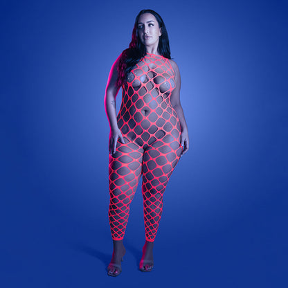FANTASY LINGERIE - GLOW WANT IT ALL REVERSIBLE BODYSTOCKING & RHINESTONE PASTIES QUEEN SIZE