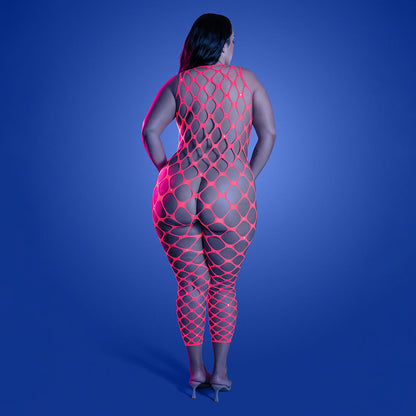 FANTASY LINGERIE - GLOW WANT IT ALL REVERSIBLE BODYSTOCKING & RHINESTONE PASTIES QUEEN SIZE
