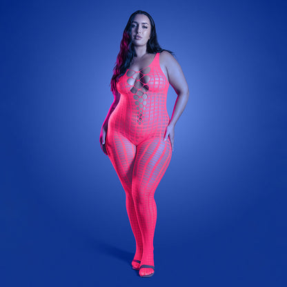 FANTASY LINGERIE - GLOW TURN UP BODYSTOCKING WITH BACK CUT-OUT DETAIL QUEEN SIZE