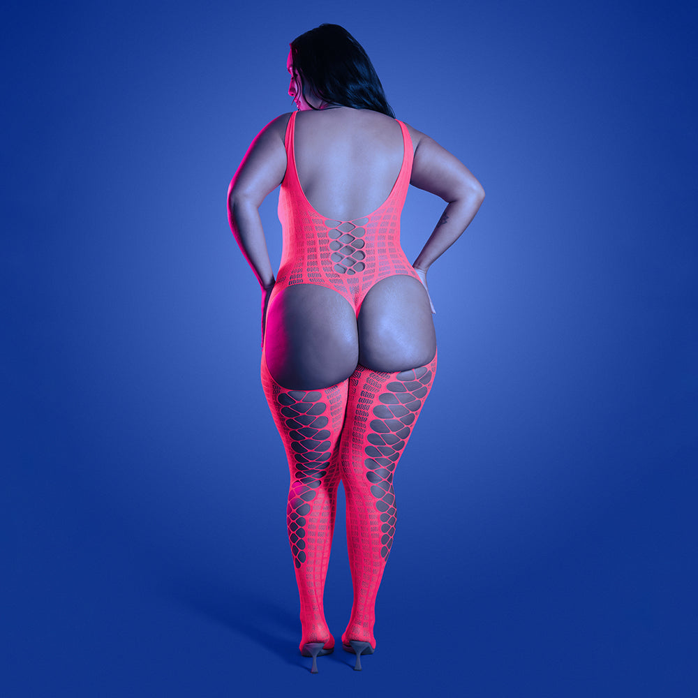 FANTASY LINGERIE - GLOW TURN UP BODYSTOCKING WITH BACK CUT-OUT DETAIL QUEEN SIZE