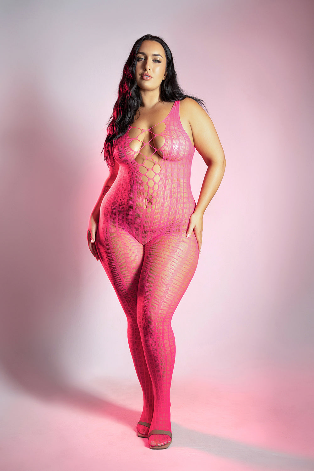 FANTASY LINGERIE - GLOW TURN UP BODYSTOCKING WITH BACK CUT-OUT DETAIL QUEEN SIZE