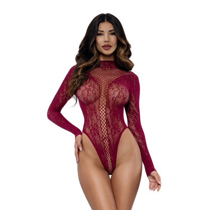 DREAMGIRL - HONEY LONG SLEEVE TEDDY BURGUNDY O/S
