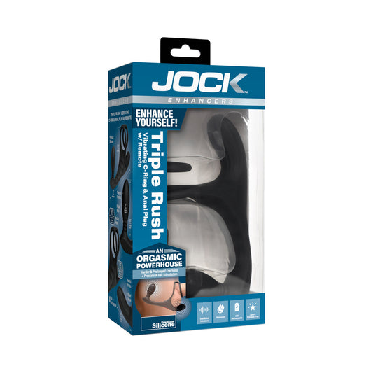 CURVE NOVELTIES - JOCK ENHANCERS TRIPLE RUSH VIBRATING C-RING&ANAL PLUG W/ REMOTE