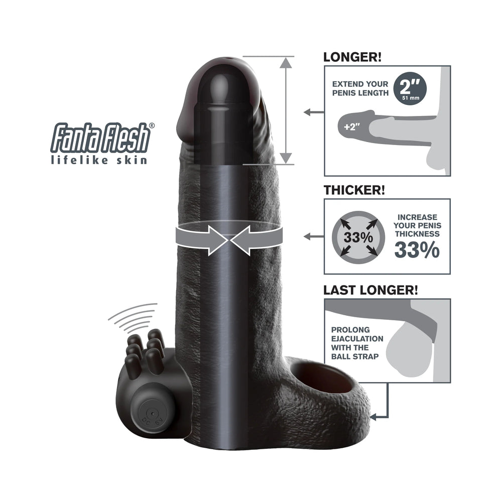 PIPEDREAM - FANTASY X-TENSIONS VIBRATING REAL FEEL EXTENSION 2 IN. BLACK