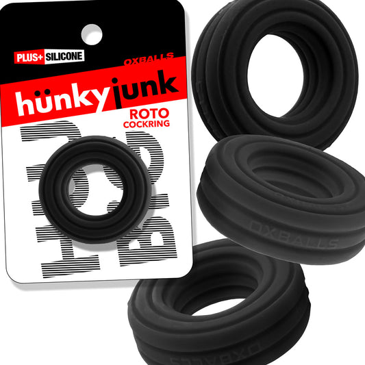 OXBALLS - HUNKYJUNK ROTO GROOVED GRIPPER-RIBBED COCKRING BLACK FOG