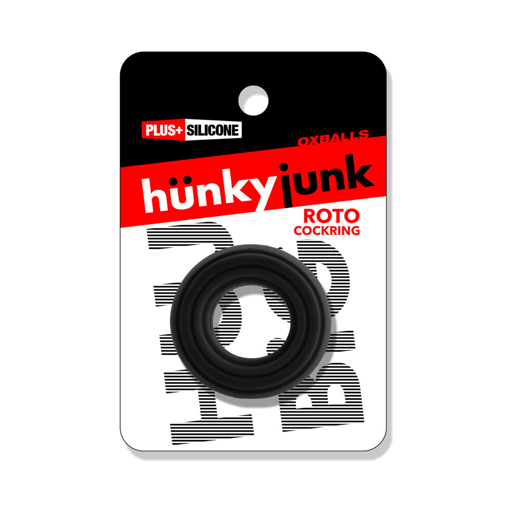 OXBALLS - HUNKYJUNK ROTO GROOVED GRIPPER-RIBBED COCKRING BLACK FOG