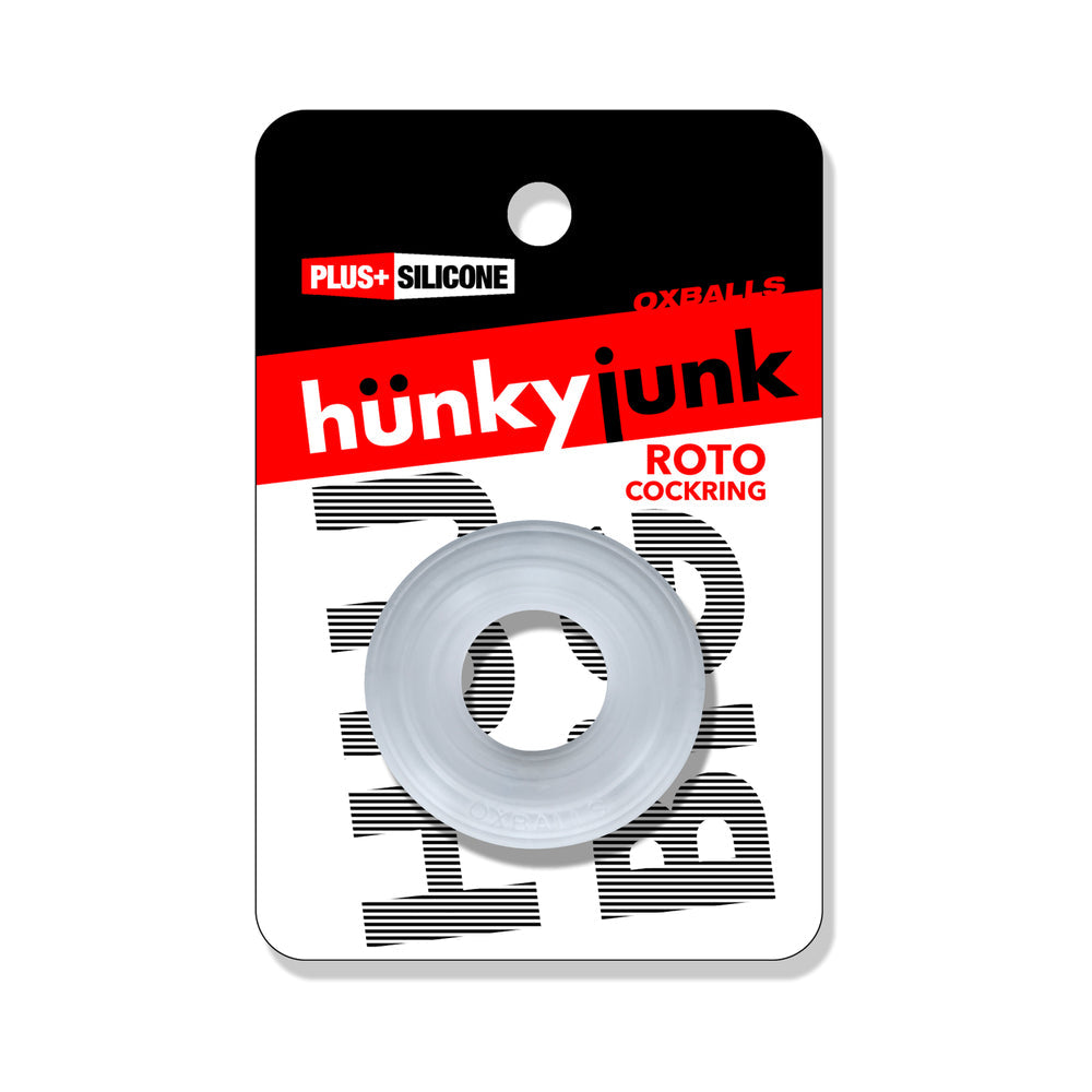 OXBALLS - HUNKYJUNK ROTO GROOVED GRIPPER-RIBBED COCKRING CLEAR STEAM