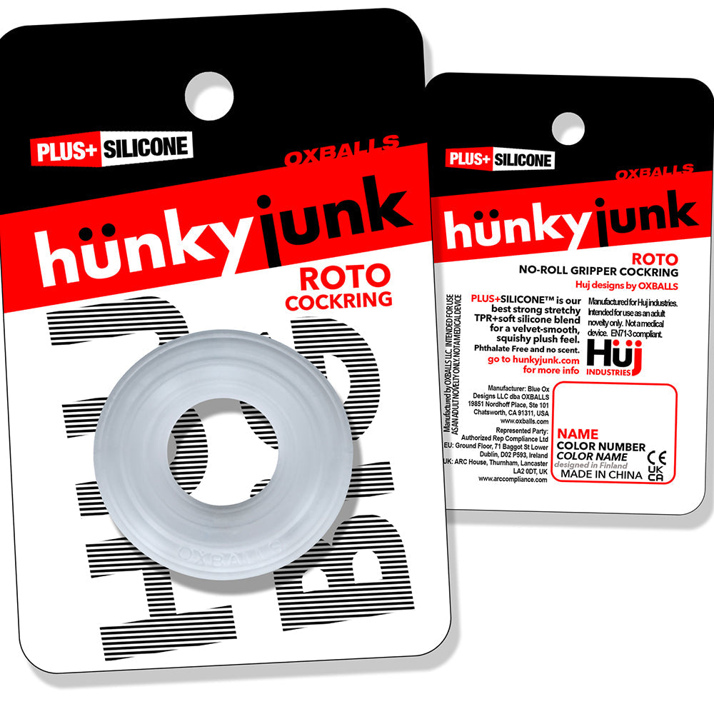 OXBALLS - HUNKYJUNK ROTO GROOVED GRIPPER-RIBBED COCKRING CLEAR STEAM