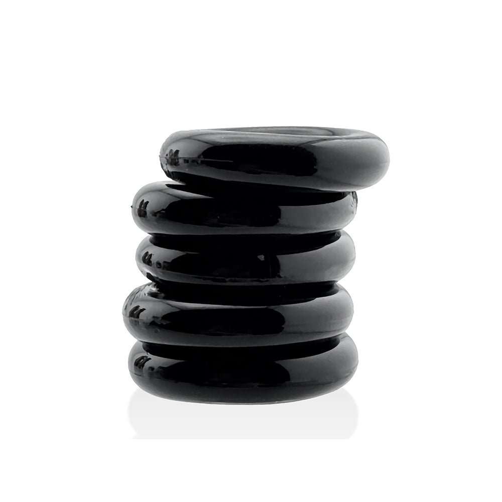 OXBALLS - HUNKYJUNK JACKER 5-STACK FIVE-PACK TUBE SUPER-STRONG COCKRINGS BLACK