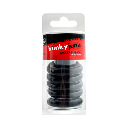 OXBALLS - HUNKYJUNK JACKER 5-STACK FIVE-PACK TUBE SUPER-STRONG COCKRINGS BLACK