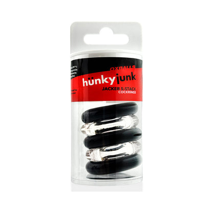 OXBALLS - HUNKYJUNK JACKER 5-STACK FIVE-PACK TUBE SUPER-STRONG COCKRINGS CLEAR/BLACK
